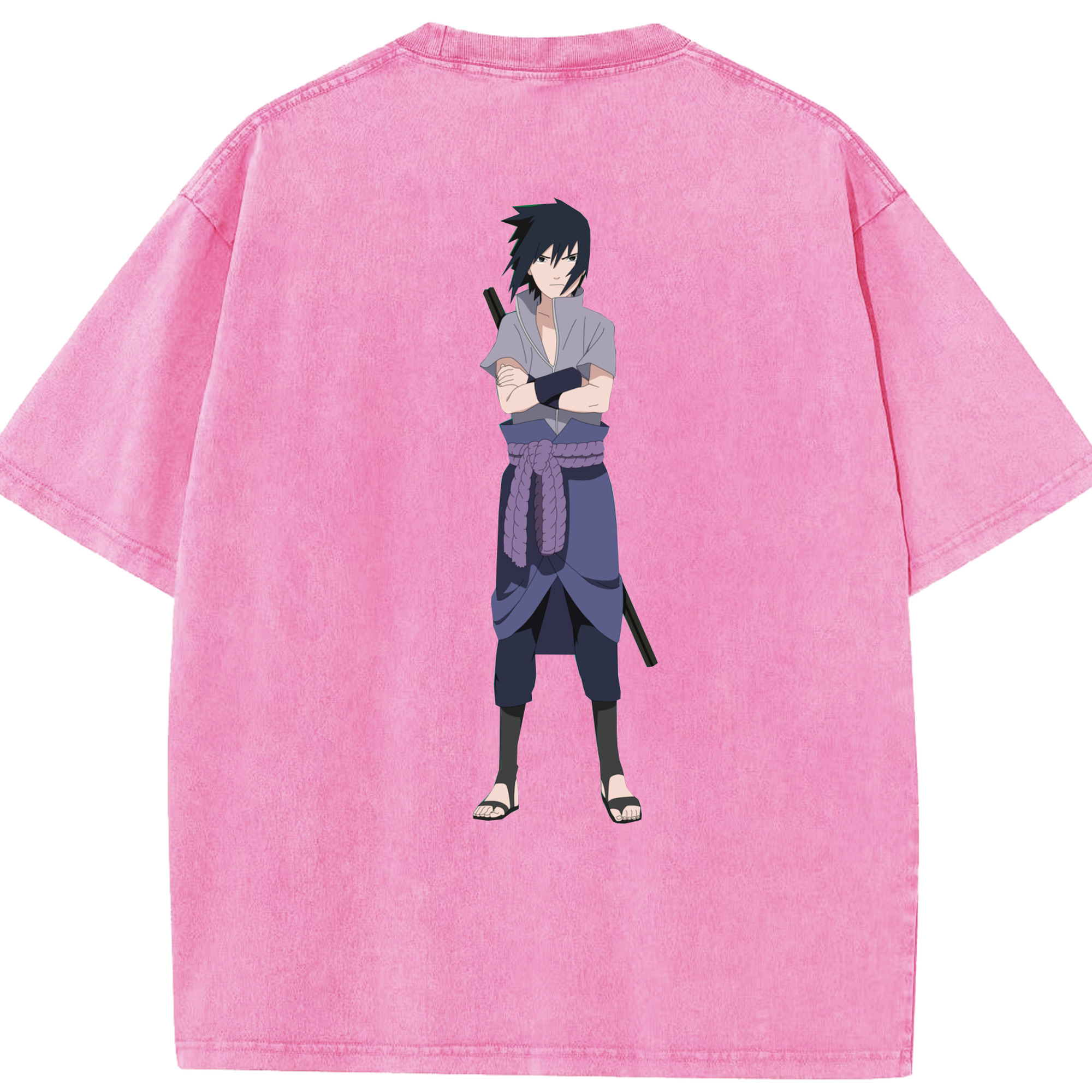 （画像用） NARUTO -ナルト- うちは サスケ Uchiha Sasuke 綿100% ヴィンテージ風 半袖Tシャツ（背面プリント）